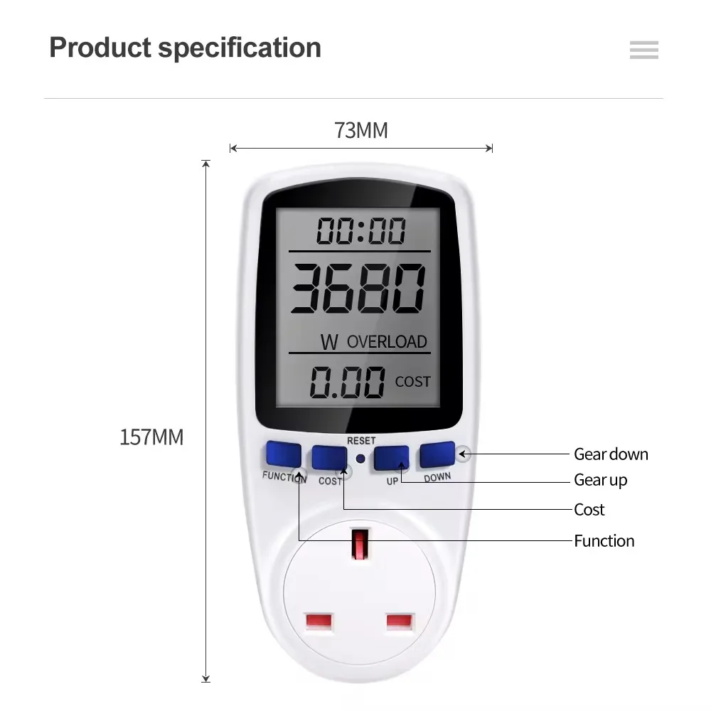 230V AC EU Digital Power Meter Wattmeter Socket Wattage Kwh Energy Meter US UK AU EU Measuring Outlet Power Analyzer