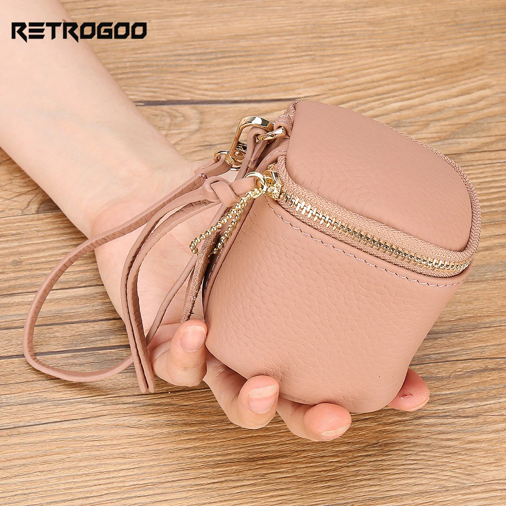 RETROGOO Genuine Leather Women Coin Purse Multifuncitonal Cosmetic Bag Female Lipstick Bag Soft Leather Girl Small Cosmetic Case