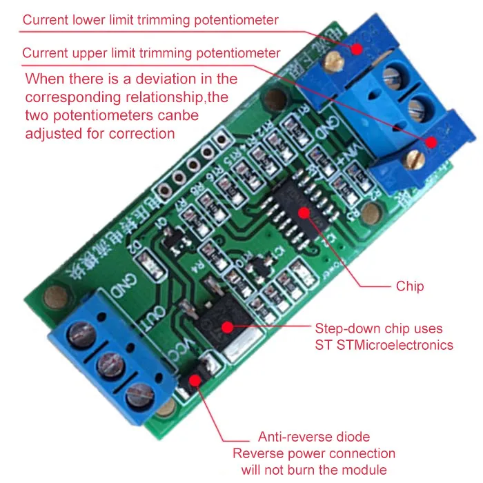 0-2.5V 0-3.3V 0-5V 0-10V 0-15V 0-24V to 0 -20mA/4 -20mA Voltage To Current Module Current Transmitter Signal Converter Module