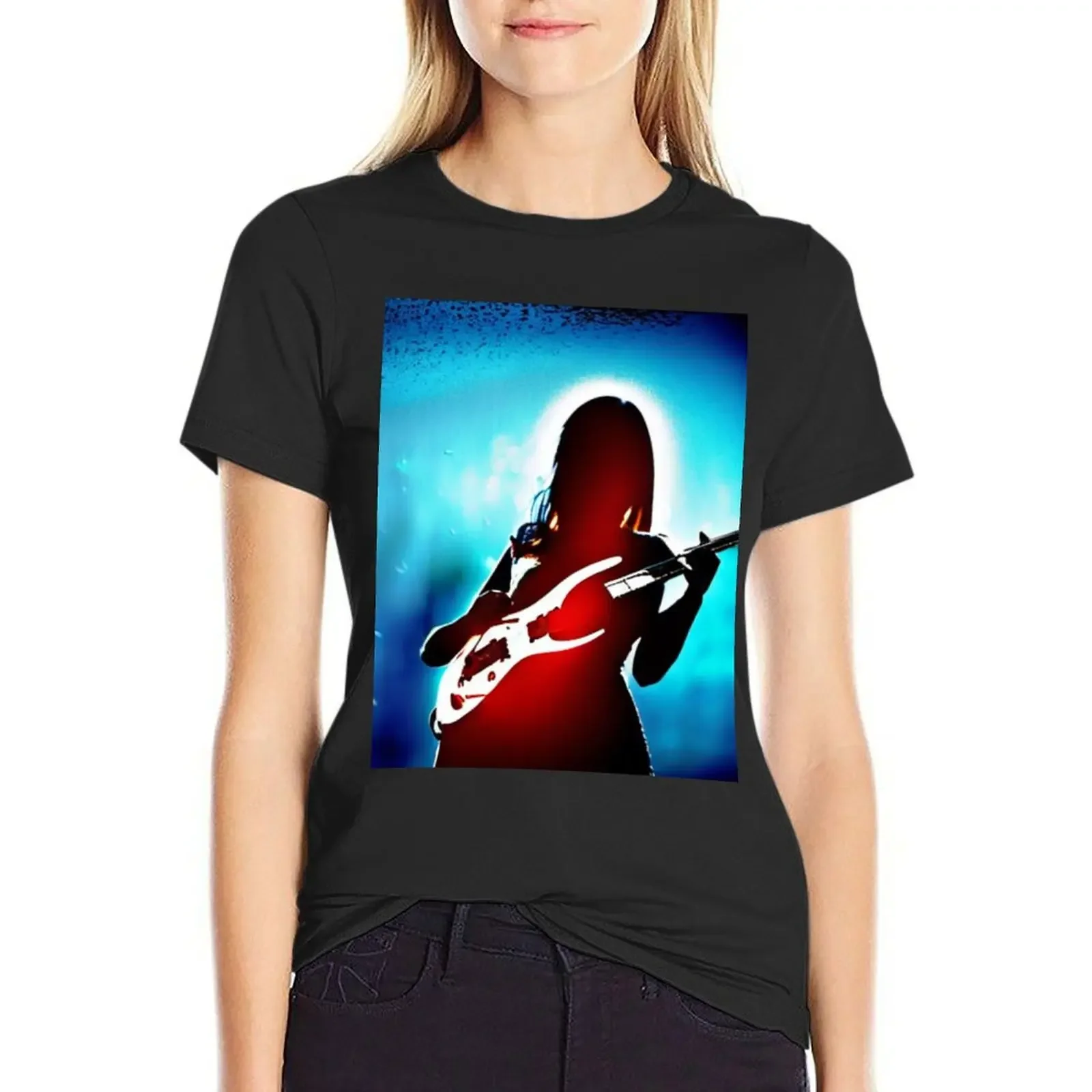 Silhouette of Girl Playing Blues Rock Guitar T-Shirt hippie clothes Aesthetic clothing Female clothing Women's tops