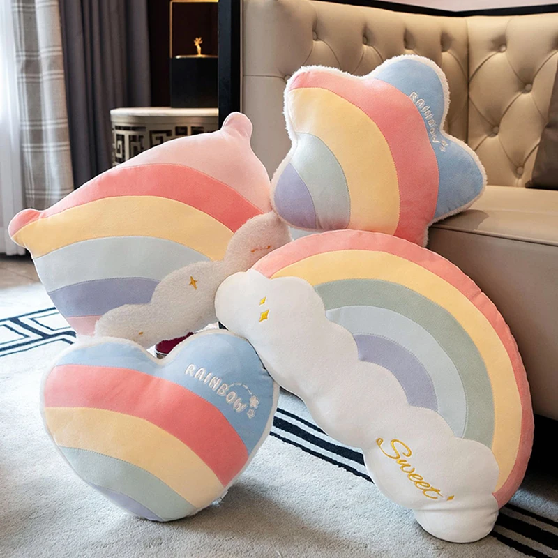 Candy Color Cloud Star Rainbow Pillow Stuffed Soft Colorful Cloud Throw Pillow Cushion Home Sofa Decor Pillow Gift for Friend