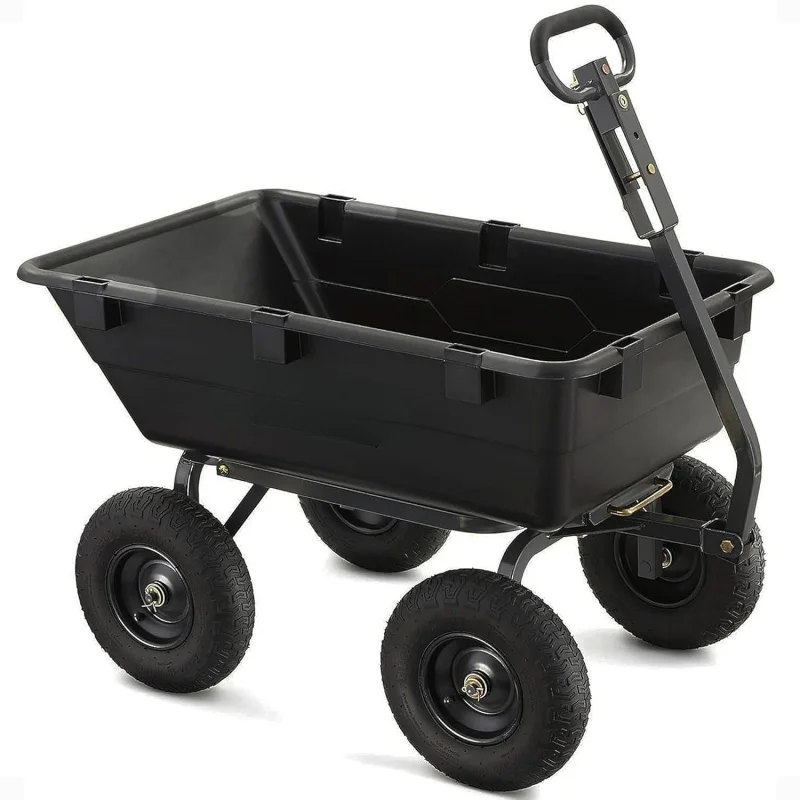 

Heavy-Duty Poly Garden Dump Cart 6 Cu Ft 1200LBS Load Capacity Towable Utility Wagon with Quick-Release Dumping Function &Pneum