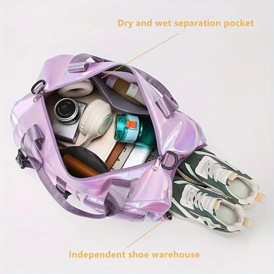 حقيبة نسائية من القماش الخشن للسفر من النايلون ذات سعة كبيرة، حقيبة صالة الألعاب الرياضية مع حجرة للأحذية، متعددة الاستخدامات للرياضة واللياقة البدنية #3
