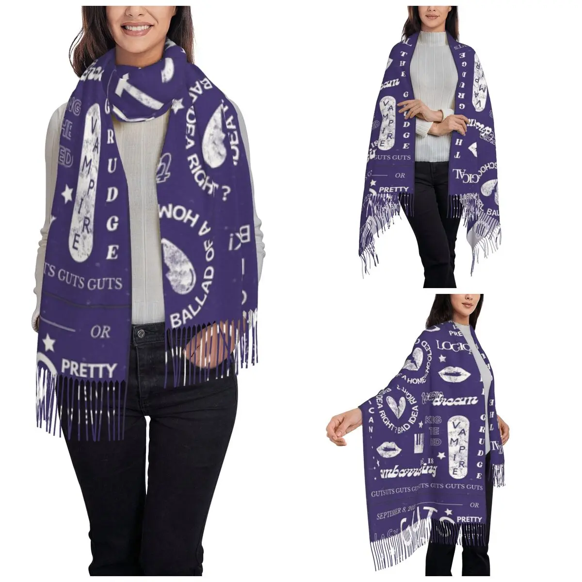 Women's Scarf with Tassel Guts Tracklist Print O-Olivia Cool R-Rodrigo Long Winter Warm Shawl Wrap Gifts Cashmere Scarf