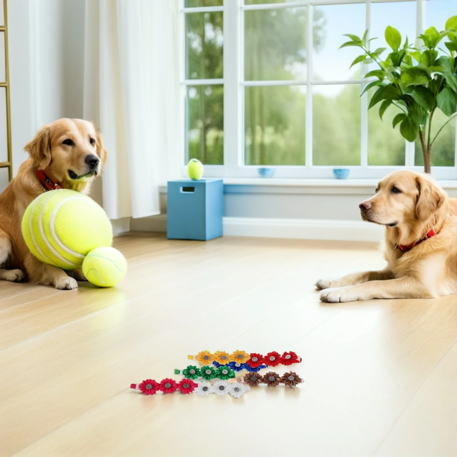 

10pcs Adjustable Pet Flower Collar Dog Bow Tie Polyester Floral Necklace For Small Medium Large Dogs Cats Wedding Birthday Party