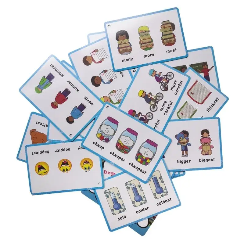 31BA Degrees of Comparison Flash Cards, Illustrated English Grammar Flash Card Set