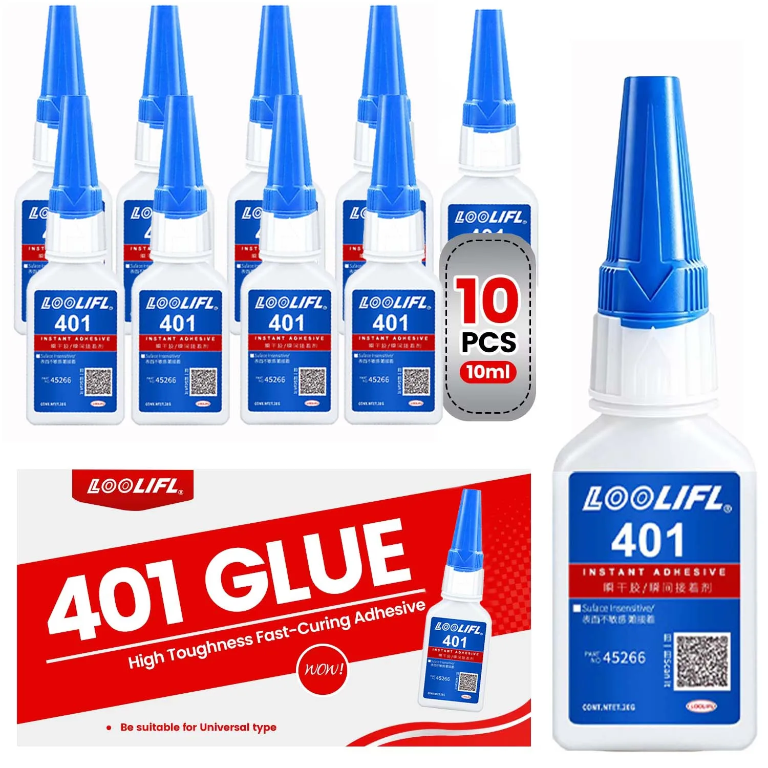 Loolifl-401 Super Cyanoacrylate Glue, Industrial Fast-Drying Adhesive, Strong Adhesive for Metal, Plastic, Rubber, and Wood, Universal Instant Adhesive, Low Whitening, Low Odor, Waterproof, High Strength, Quick-Drying Adhesive