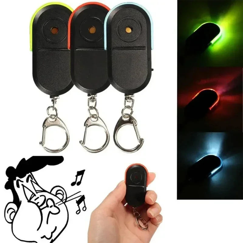 Mini détecteur de clé de voiture à lumière LED-porte-clés d'alarme sonore de sifflet avec capteur anti-perte (porte-clés de localisation de clé)