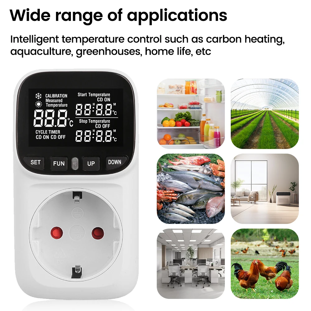 Intelligent Digital Temperature Control Socket Heating Cooling Control Thermostat -40℃~120℃ for Fish Tank Refrigerator Incubator