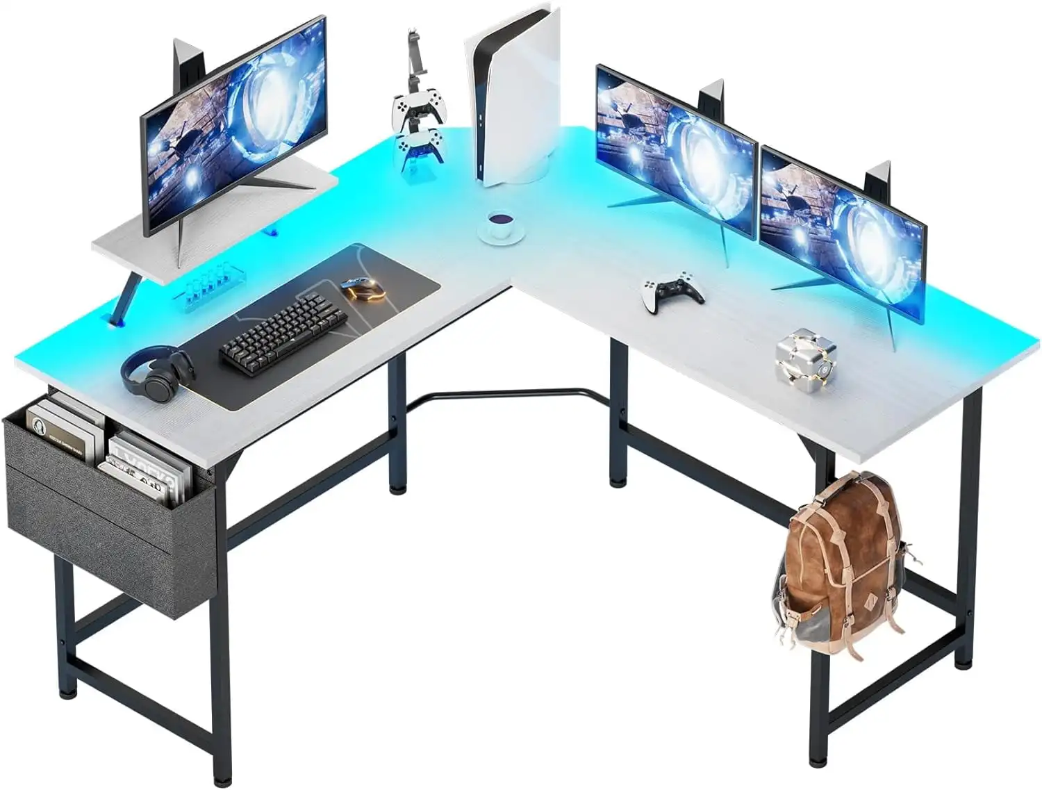 Modern L-Shaped Computer Desk Corner PC Laptop Table Study Office Workstation, Gaming Desk with Monitor Stand &Storage Bag