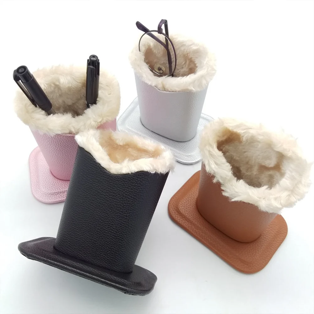 

Desktop Multifunctional Organizer Personalized Creative Pen Holder Leather Material Lined With Fluff Durable And Drop Resistant