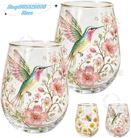 

2026 Garden Hummingbird Morning Bliss Glass Tea Cup,Elegant Gold Rimmed Glassware with 14 Oz,Clear Cup for Loose Leaf for Women