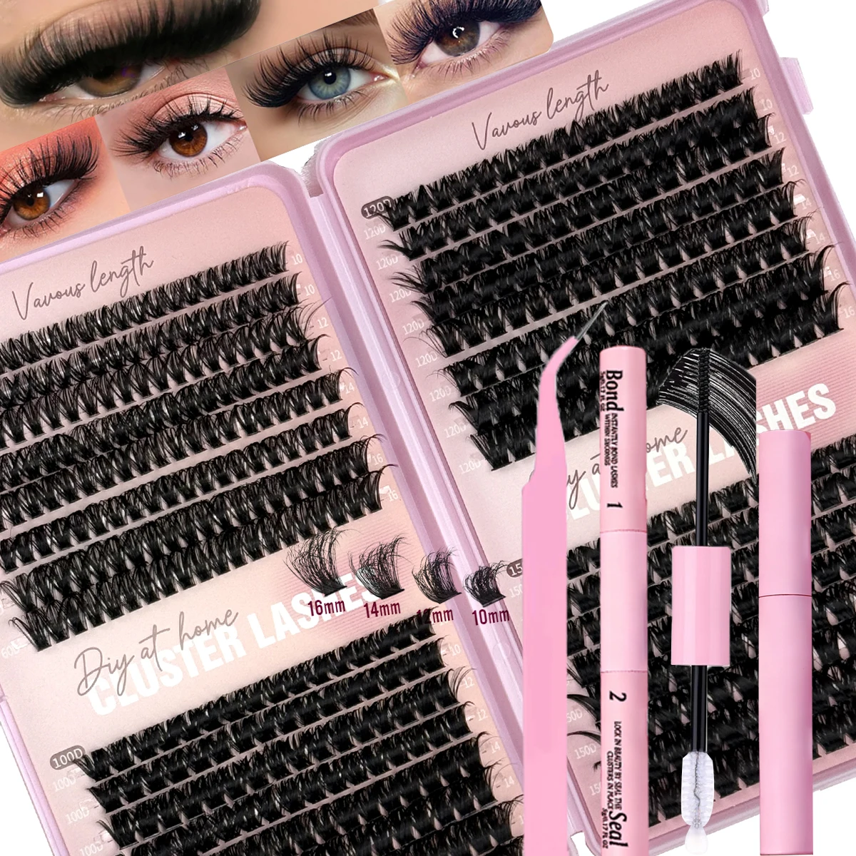 3D Intelligente DIY 32reihige 60-150P Persönliche Wimperncluster D-Curl Wimpernverlängerung Natürliches Wimpernbuch Klebeset – Detail 1