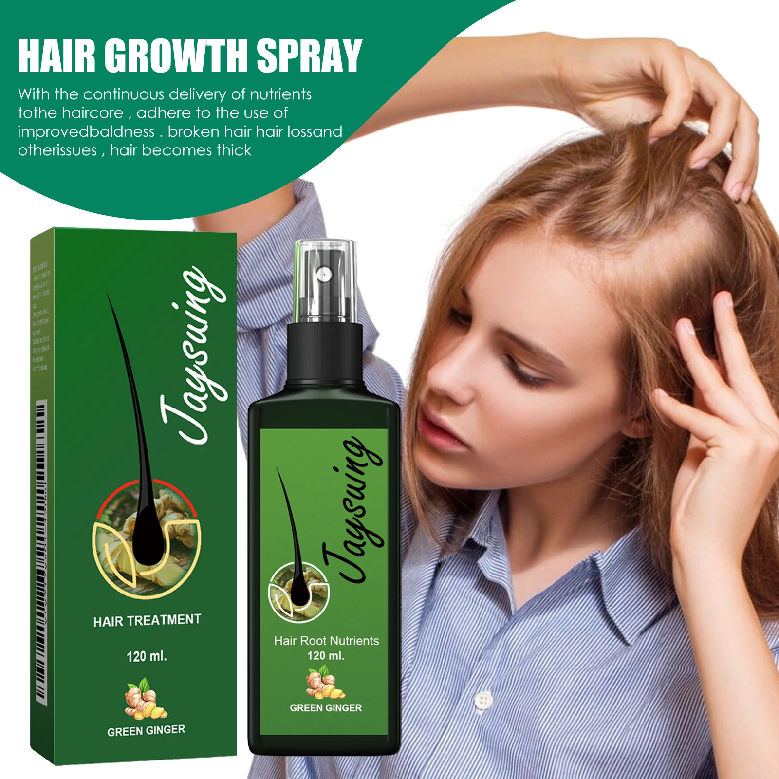 Hair Growth Spray Ginger Massage Scalp Damaged Treatment Solution Nourish Roots Fast Grow Anti Hair Loss Serum Beauty Health - view 3