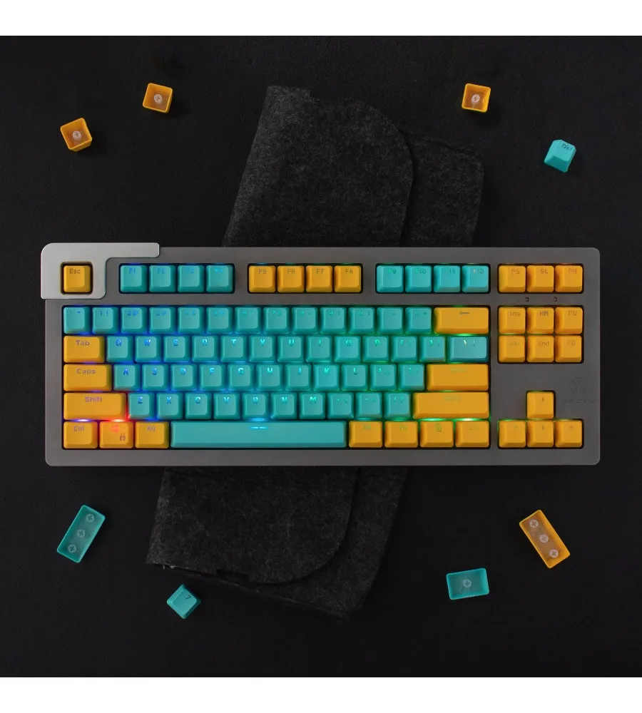 

104 key OEM height PBT two-color injection molding mechanical keyboard keycaps mint font translucent gray-green/pink-yellow