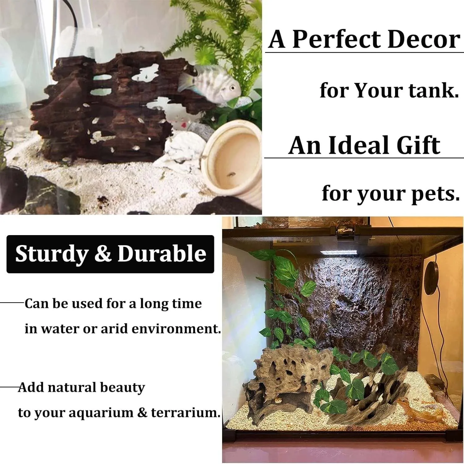 1/2PC Driftwood Aquarium Decor | Natural Plant Material, Ideal for Fish and Reptile Tanks, Provides Hidden Climbing Hideouts