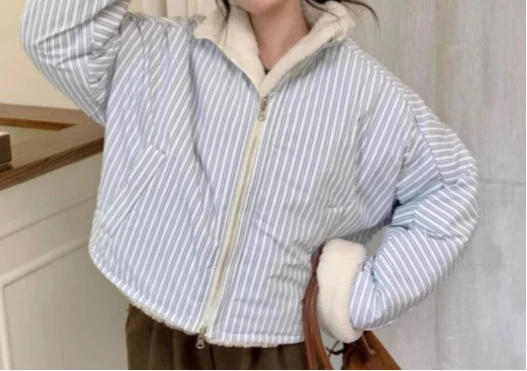 2025  Double Striped Cotton Jacket in Front and Back  Winter New Loose and Thick Jacket