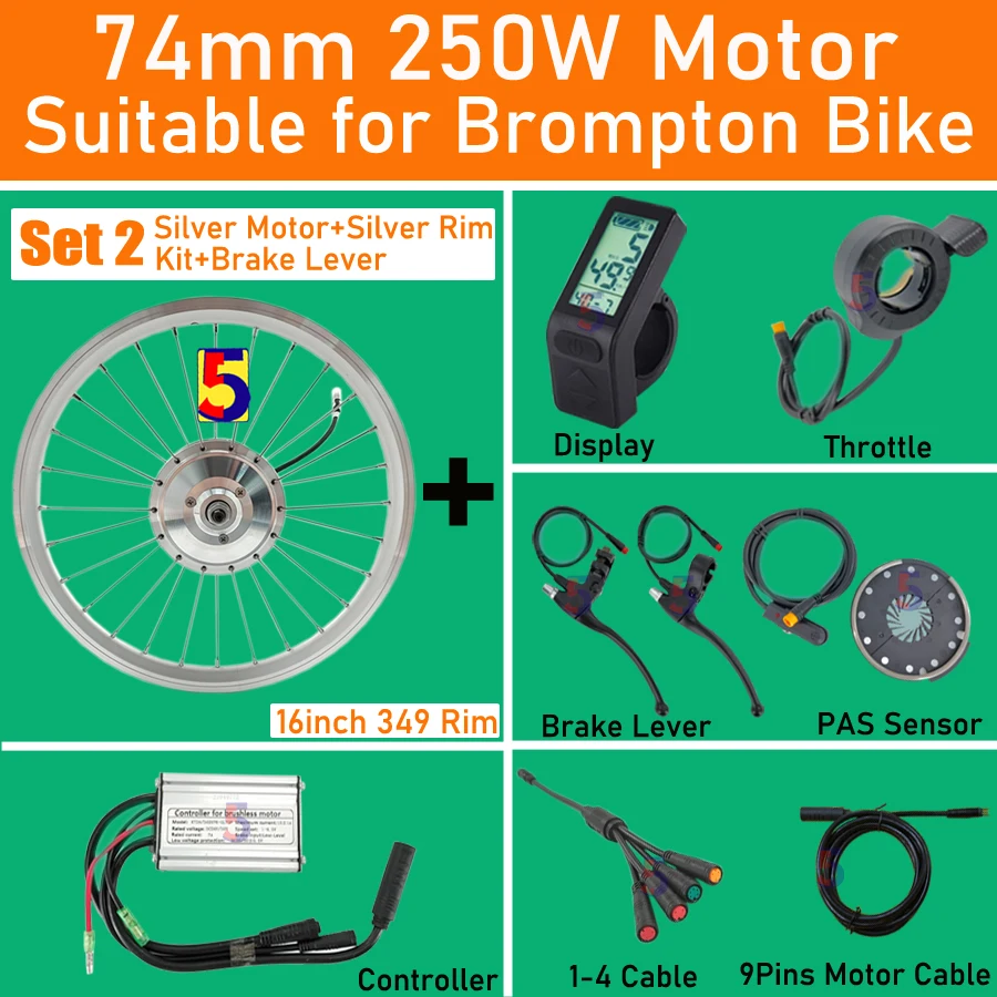 1.6kg Suitable for Electric Brompton Folding bicycle Motor 36V 48V 250W Gear hub Motor 28holes 74mm High Speed Motor