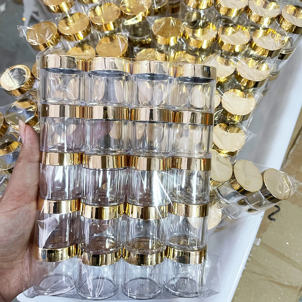 20/50/100pcs 10ml Gold Lid Mini Empty Box Cosmetic Travel Bottle Containers Clear Transparent Nail Acrylic Powder/Glitters Jar