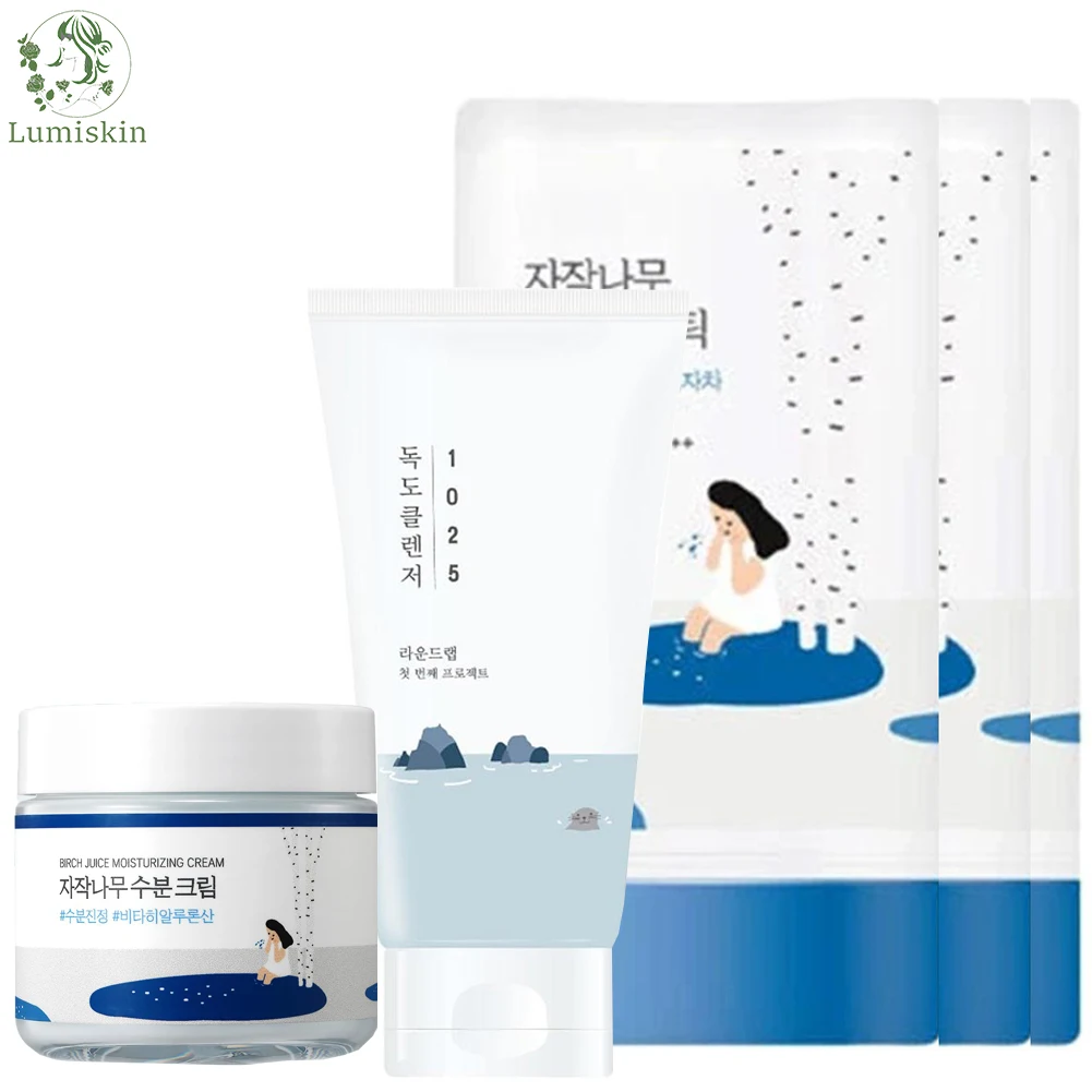 Limpiador y Crema Hidratante ROUND LAB, Hidratante Facial Profundo, Limpia y Desmaquilla, Reduce el Sebo, Cuidado de la Piel