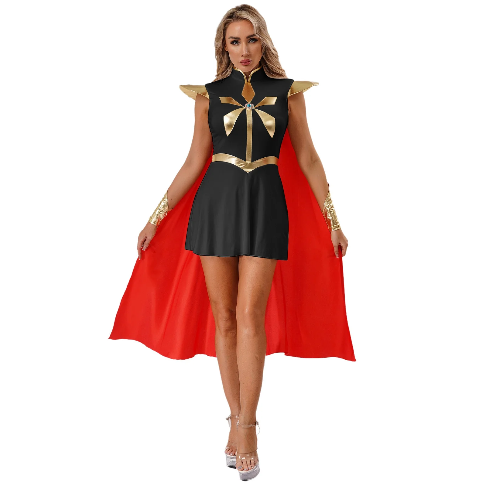 

Women Halloween Ancient Arab Egyptian Power Soldier Cosplay Dress with Cloak And Oversleeve for Themed Parties Performance Wear
