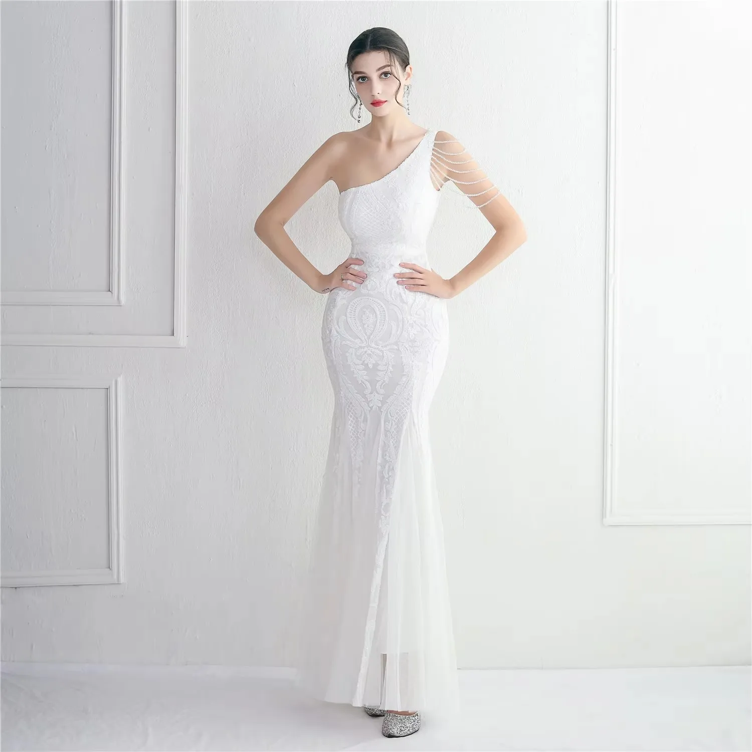 

Bead mesh technology bead celebrity party party evening dress sexy long thin toast dress new