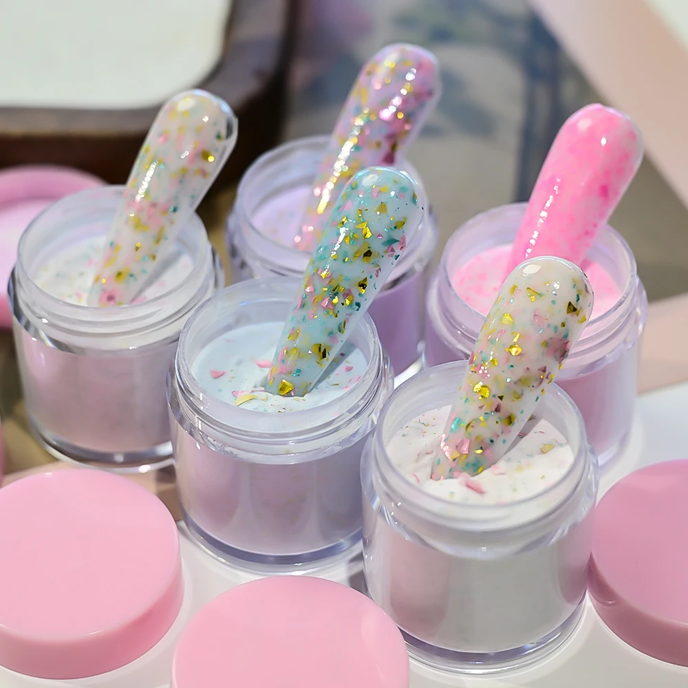 5/6/7 tarros de polvo acrílico para uñas con lentejuelas irregulares, polímero de cristal blanco para extensión de manicura/muying/polvo de pigmento de grabado