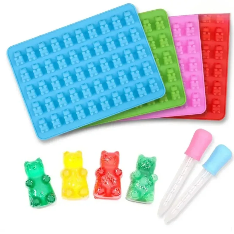 Candy Silicone Chocolate Mold Baking Supplies DIY Fudge Chocolate Candy Making Molds 50-cell Gummy Bear Mold with Dropper Pastry