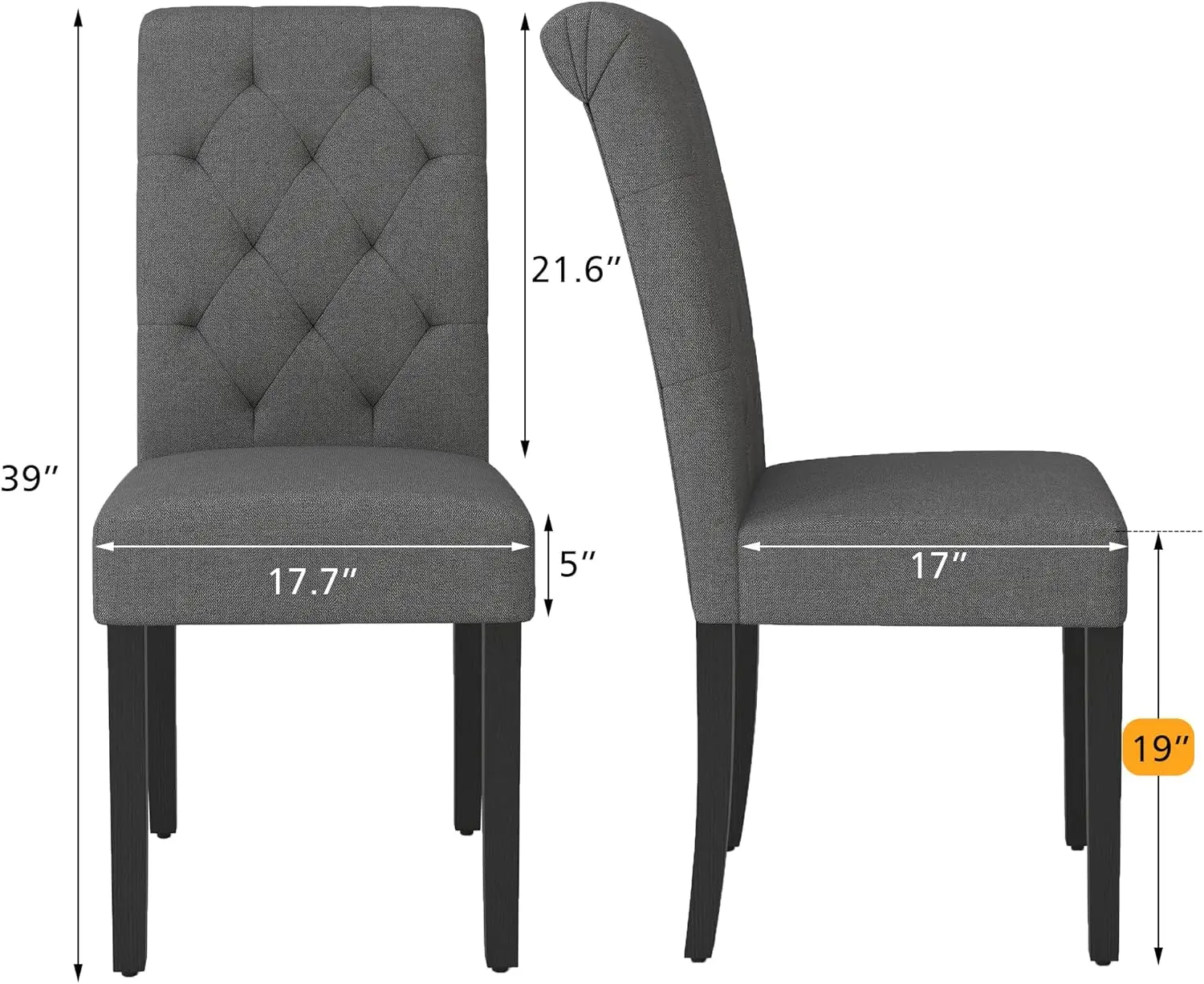 طقم كراسي طعام منجدة مكون من 4 قطع، كرسي مطبخ بارسونز معنقدة بأرجل خشبية صلبة، كرسي جانبي من القماش الرمادي الحديث لتناول الطعام