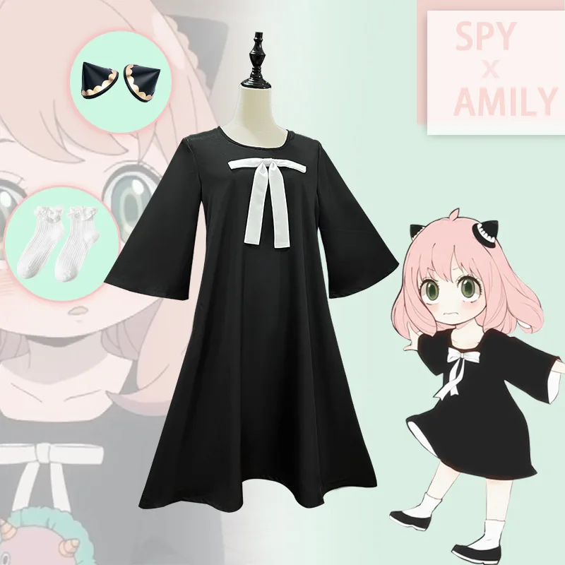 

Spy x Family Anya Forger Cosplay Costume Black Dress Girls Halloween Carnival Costumes