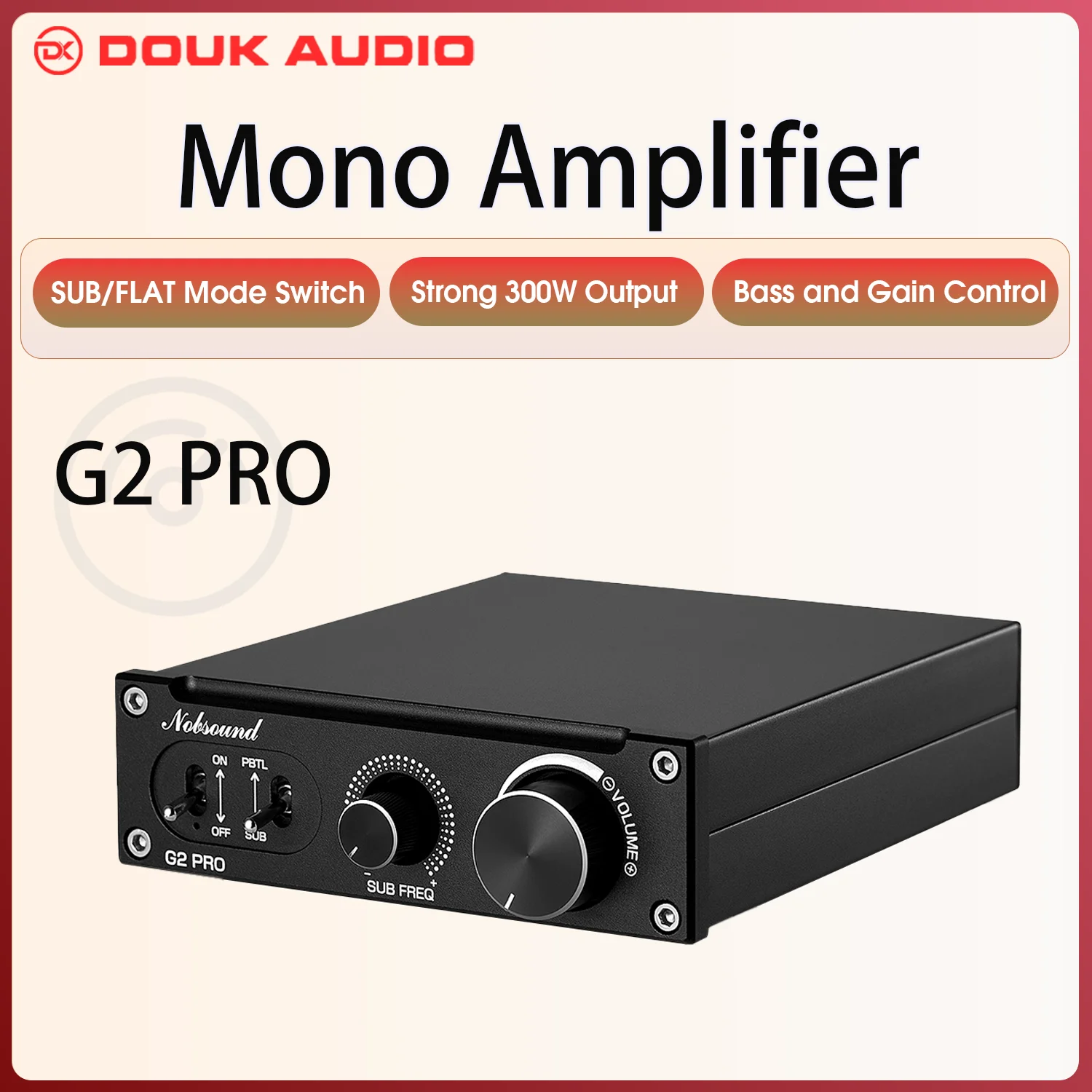 Douk Audio G2 PRO Hi-Fi 300W Subwoofer Amplifier Mono Channel Power Amp Home Audio Gain Control For Home Theater Speaker
