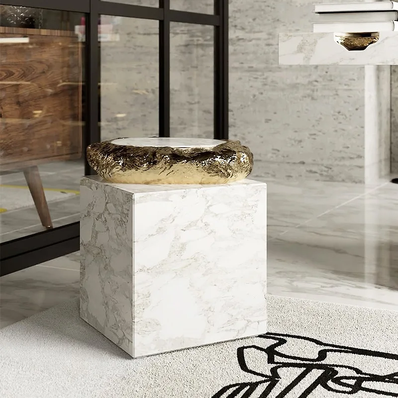 Modern  Marble Side Table for Living Room High-End Stainless Steel Accent Table for Villa Residence and Dining