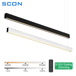 SCON LED Deep Anti-Glare Linear Pendant Light 0-10V/Dialing Dimmable Hanging Light CCT Changing Linkable Light For Office Living