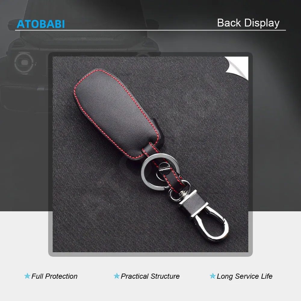 Leather Car Key Cover Bag For Ford Fusion 2013-2016 F-150 F-250 F-350 F-450 2022 2023 2024 Flip Remote Fob Protector Case Holder