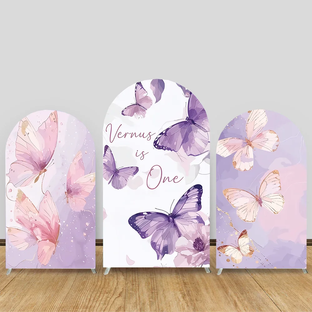 

Purple Butterfly Arch Backdrop Wall Fairy Butterflies Baby Shower Birthday Wedding Party Decor Arched Cover 2-Sided