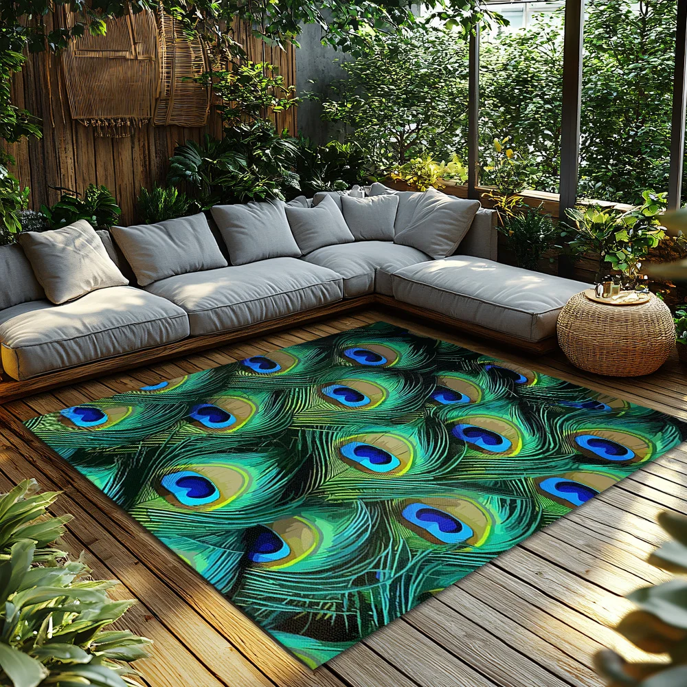 Peacock Pattern Area Rug Washable Non Slip Floor Mat Home Decor Living Room Bedroom Carpet Artistic Design Modern Style Runner
