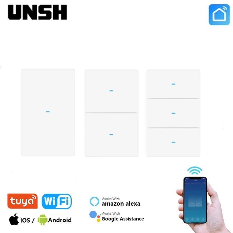 Tuya WiFi 1 2 3 gang US Smart Light Switch Push Button Switch With Neutral Wire Smart Life  2-Ways Control Via Alexa Google Home