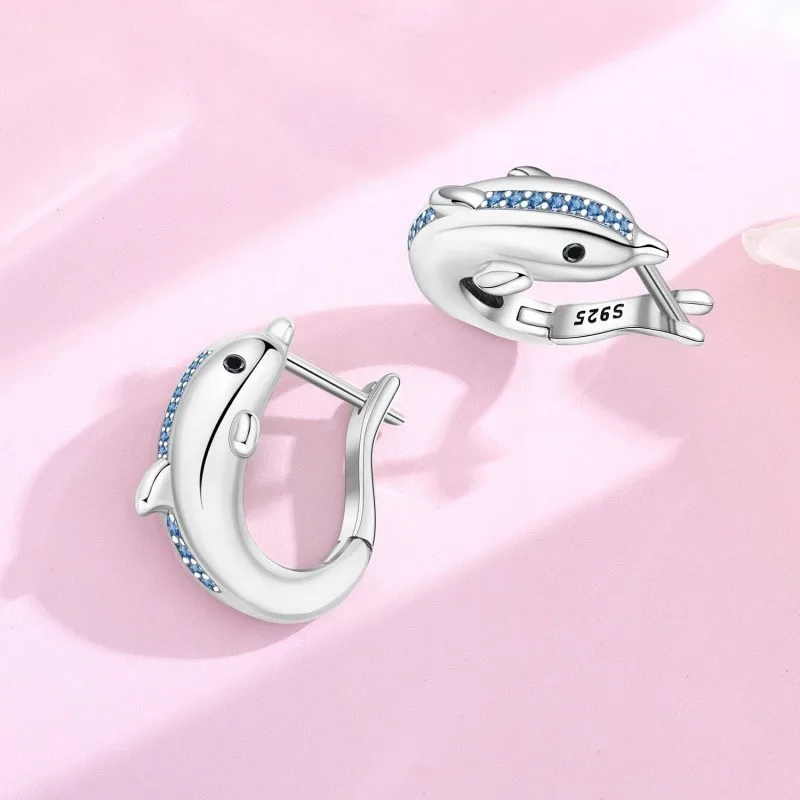 

MISEFF, стерлинговое серебро 925 пробы, сверкающий кубический циркон, синий дельфин, двойные серьги-кольца для свадьбы, помолвки, ювелирные изделия, подарки