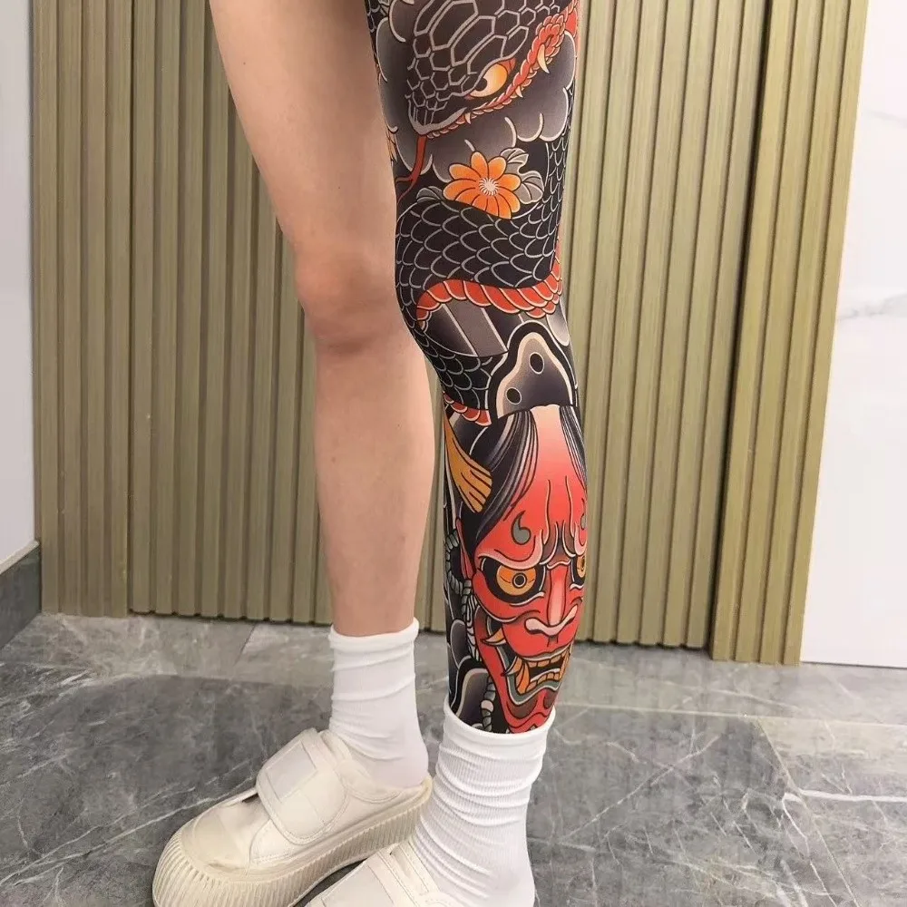 

1pc Personalized Japanese Style Tattoo Socks Breathable Thin Men Sun-proof Socks UV Protection Seamless Full Leg Socking Sports