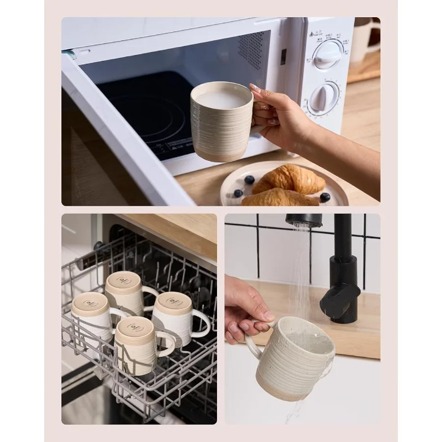 Conjunto de 6 canecas de café cerâmicas com alça, capacidade de 13 onças para café, chá, cacau, leite, série constelação em bege, ideal para casa