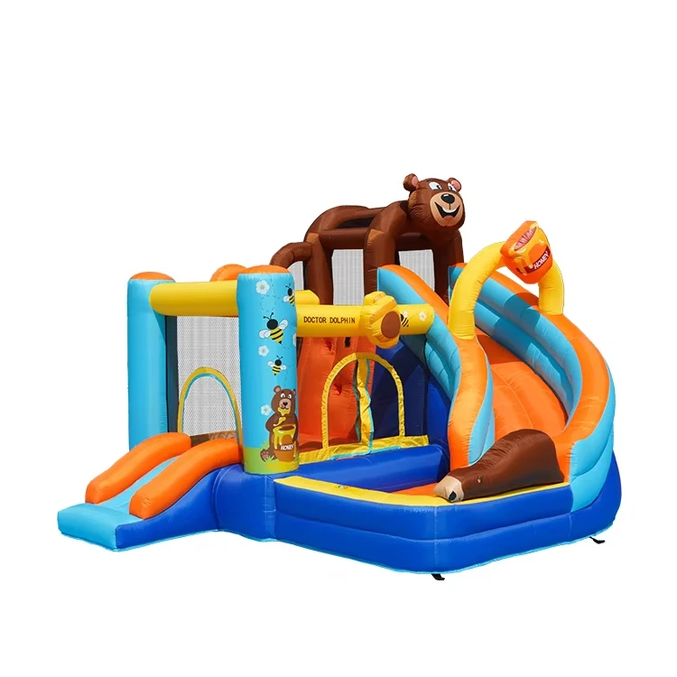 Aangepast formaat Logo afdrukken Beer Thema Buiten Thuisgebruik Springhuis Glijbaan Combo Opblaasbaar springkasteel Opblaasbaar springkasteel