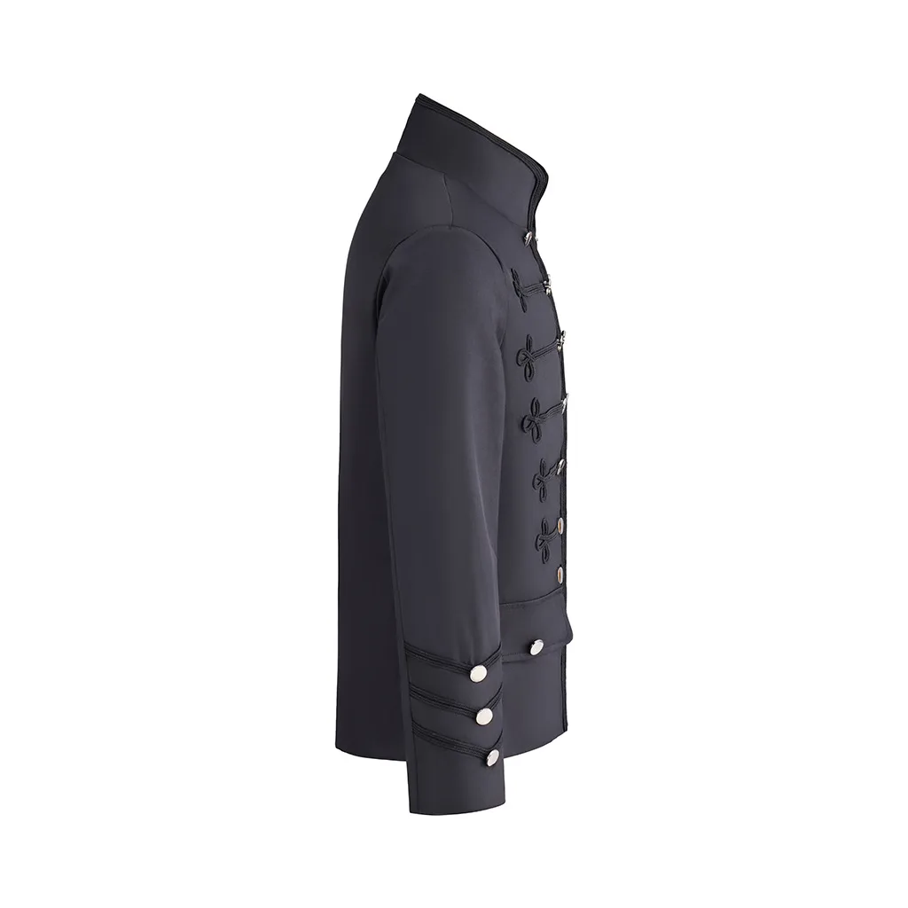 Men's Black Military Jacket Napoleonic Hussar Frock Coat Costume Gothic Steampunk Medieval Victorian Retro Punk Coat Halloween view 3