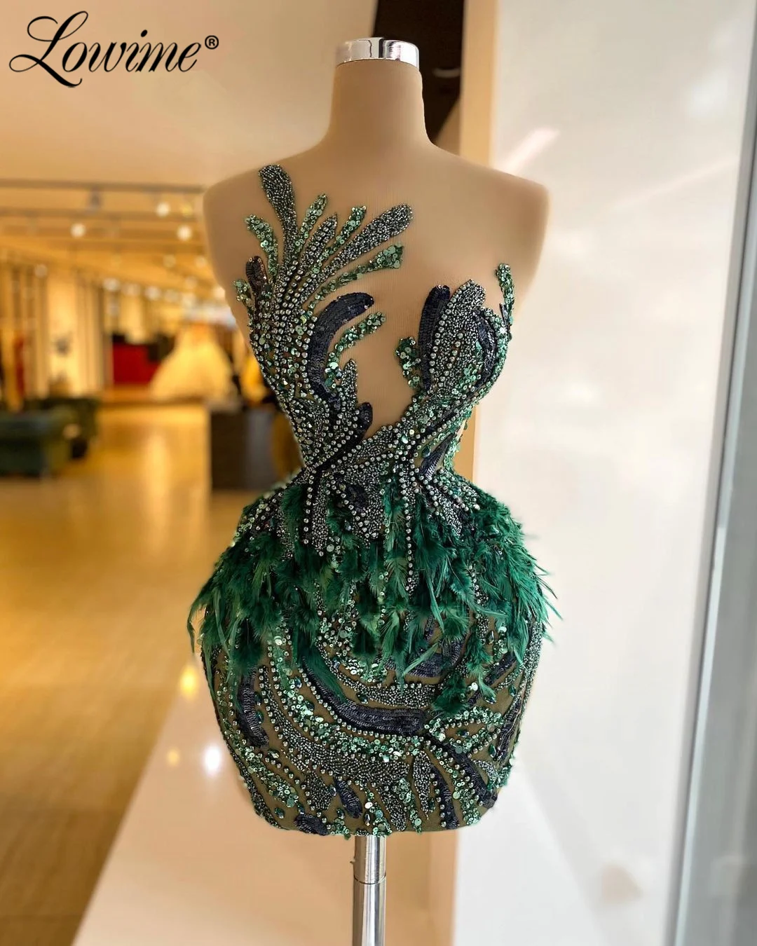 

Feathers Green Mini Cocktail Dresses 2022 Beaded Graduation Dresses Short Party Gowns Evening Dress Robes De Soiree Custom Made