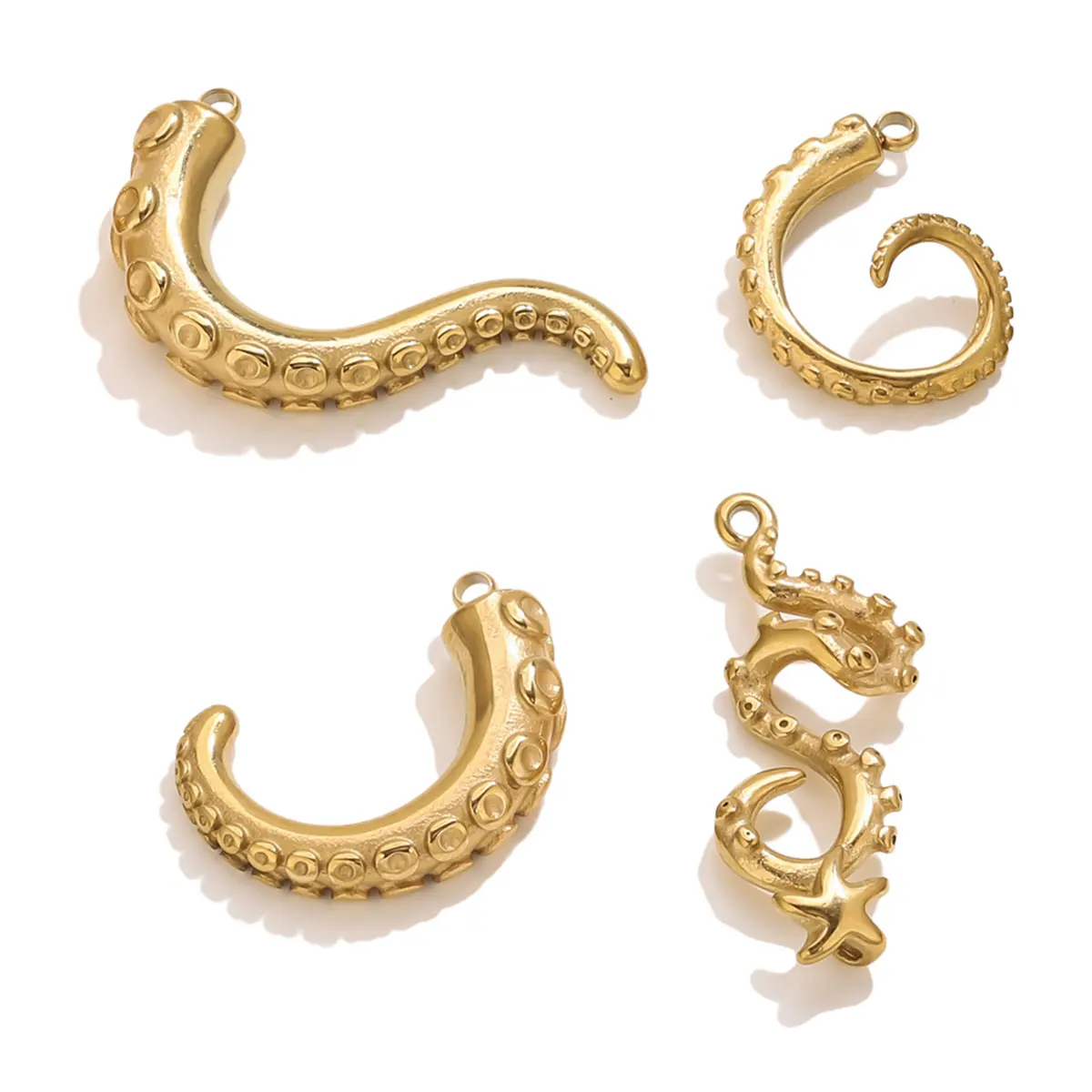 

5pcs Stainless Steel Gold-Plated Hollow Fish Octopus Tentacle Charms DIY Necklaces Bracelets Earrings Jewelry Making Accessories