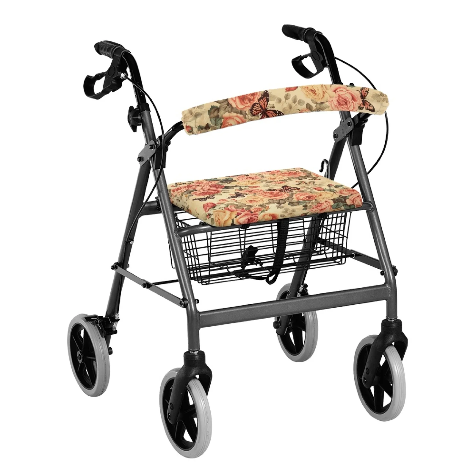 Coloranimal Vintage Rose 2 Pcs Walker Seat Set Reusable Rollator Walker Cover for Senior Ladies