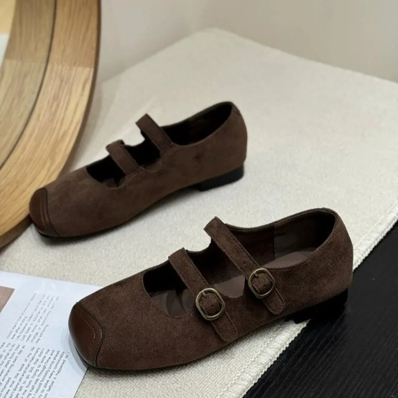 

Square Toe Suede Paneled Mary Jane Single Shoes Women's 2025 New Fall Flats