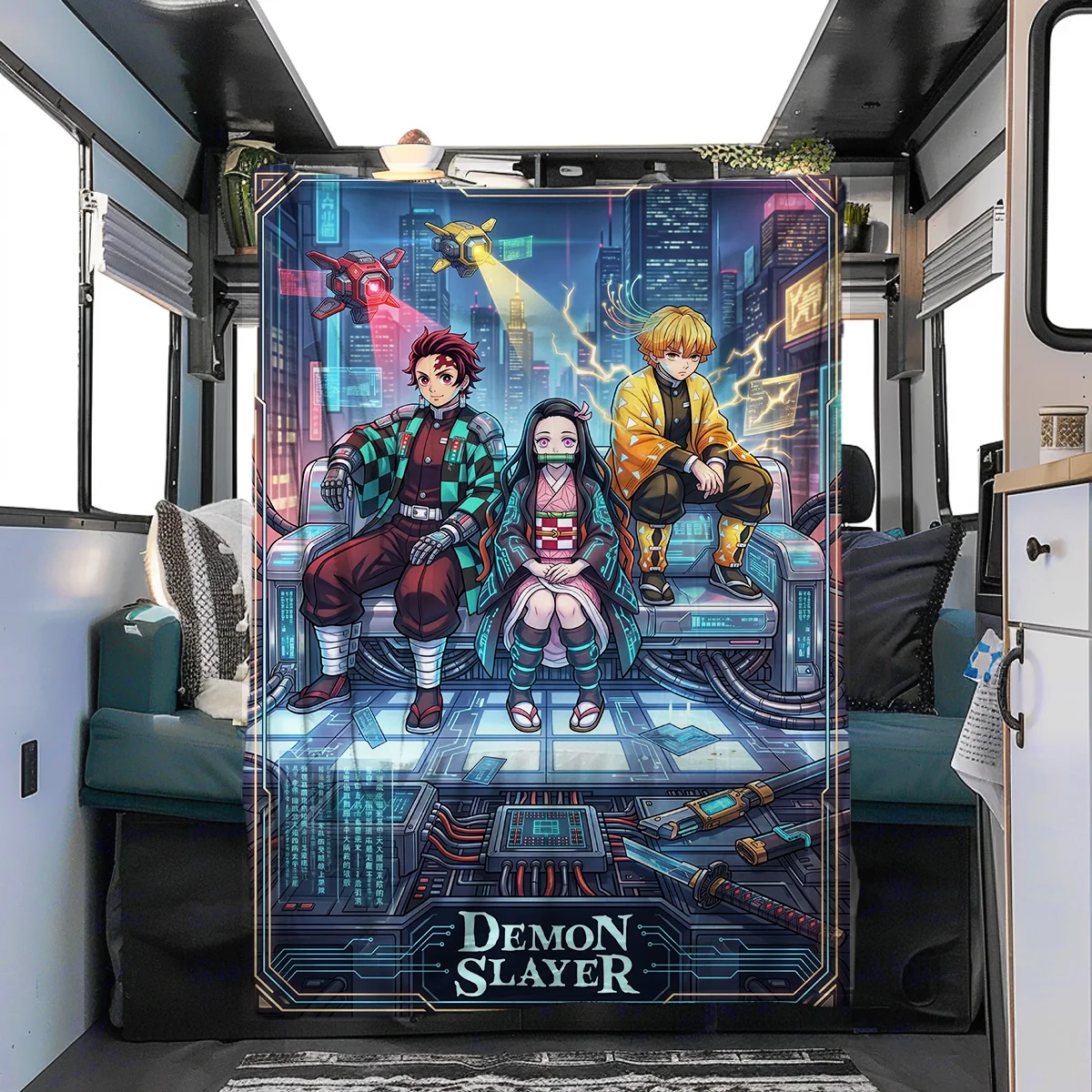 Demon Slayer  Printed Flannel Blanket Soft Cozy for Bed Sofa Chair Picnic Travel Home Outdoor YUN6514