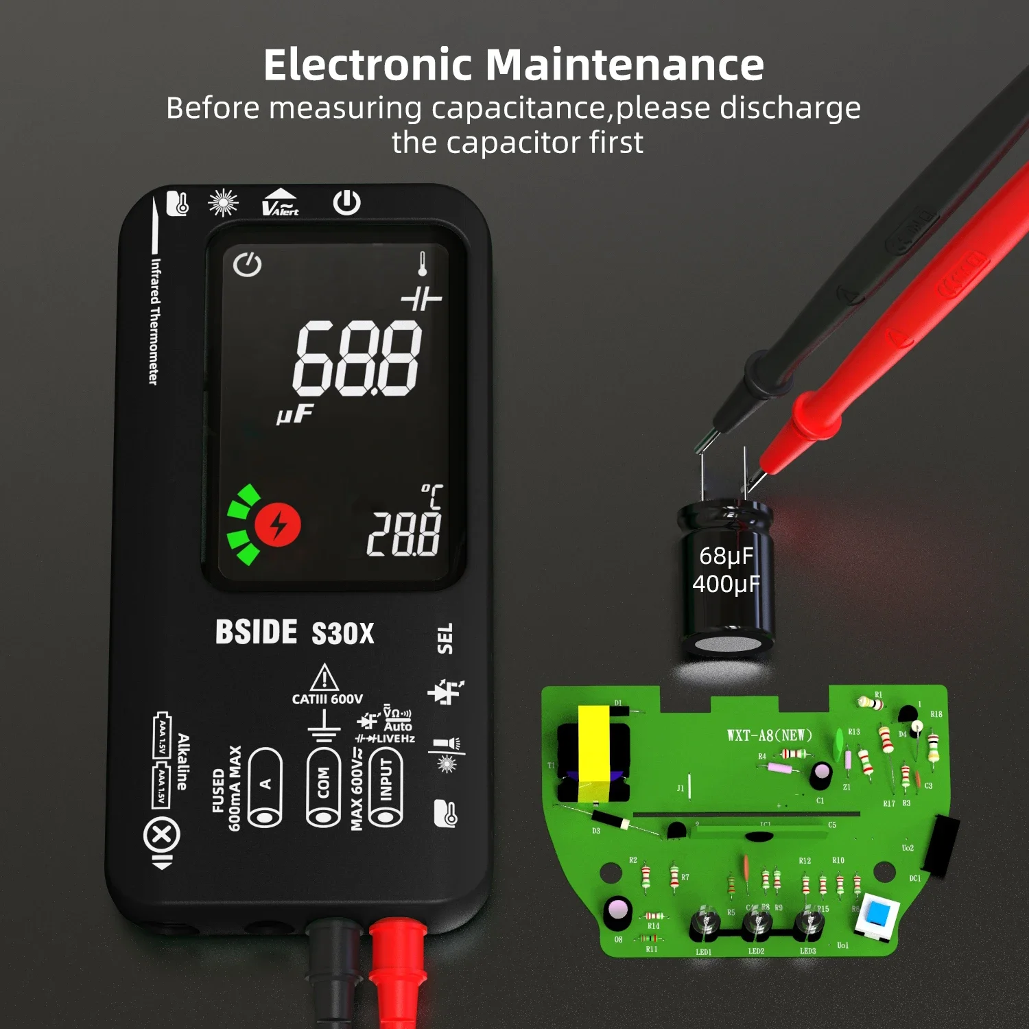 BSIDE S30X Digital Multimeter 9999 Auto Range AC DC Voltage Current Tester True RMS  Infrared Thermomete 15V Diode Tester Tool