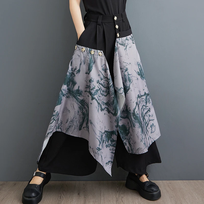 Calças de Verão de Alta Qualidade com Estilo Chinês, Versáteis e com Efeito Emaecimento, Calças de Pernas Largas Tingidas