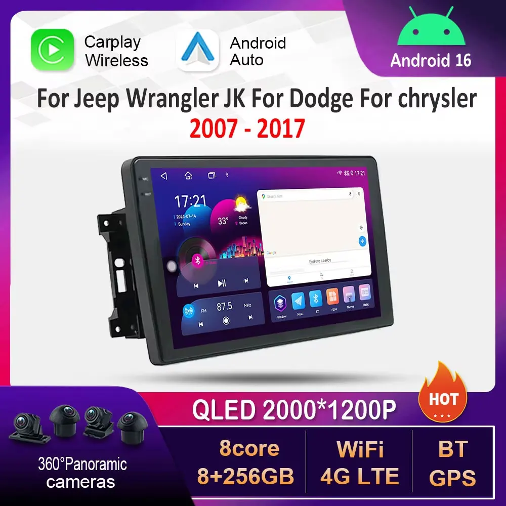 for Jeep Wrangler JK For Dodge For chrysler 2007 - 2017 Car Radio Multimedia Player Android 16 BT 4G DSP Stereo WiFi Auto Tools
